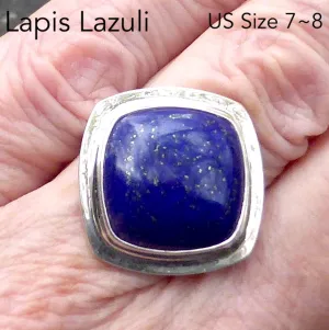 Lapis Lazuli Ring, Square Cabochon, 925 Silver kt1