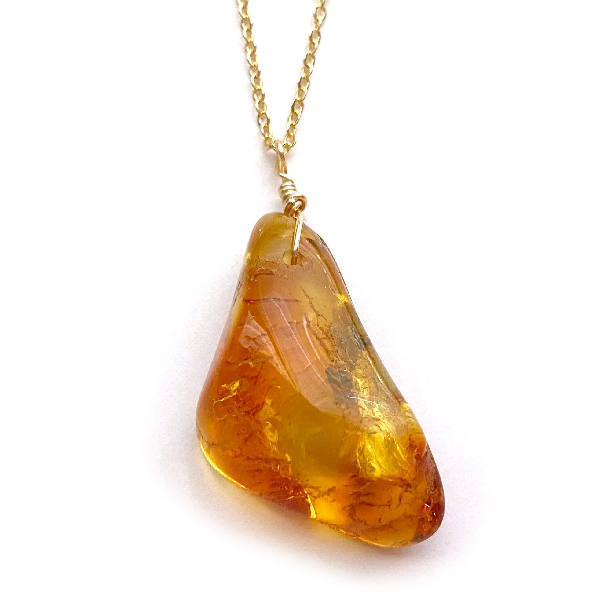 Large Genuine Natural Baltic Amber Necklace #L101 - 16 Kt Gold plated chain necklace Handmade Jewelry - Great gift