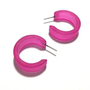 Leetie Lovendale - Hot Pink Frosted Lucite Wide Classic Hoop Earrings