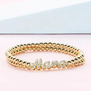 'Mama' Cubic Zirconia Gold Plated Bracelet Set