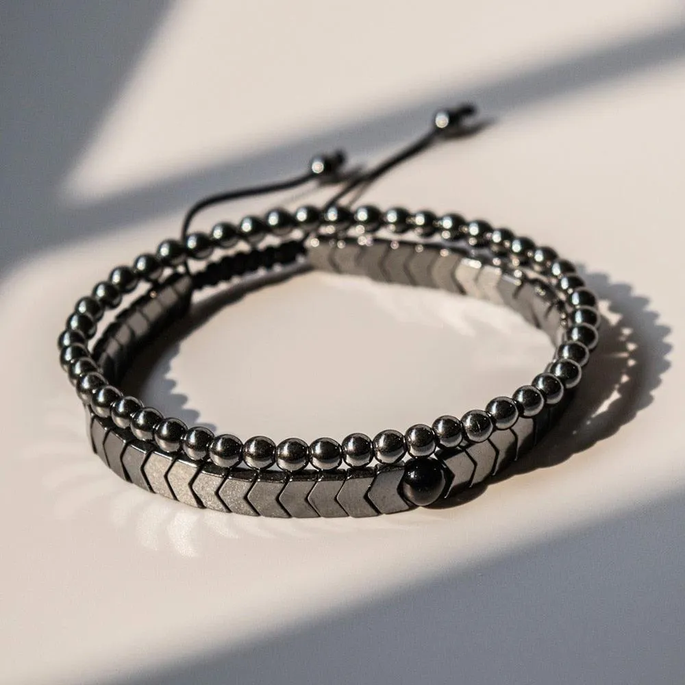 Men Handmade Bracelet, Men's Set Hematite Bracelets European Weaving, Men Braiding Bangle, Men Jewelry Gift