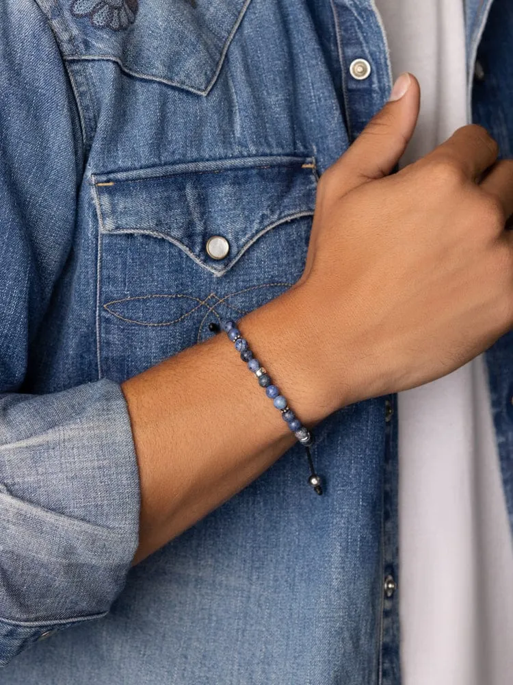 Men's Beaded Bracelet With Blue Dumortierite And Silver