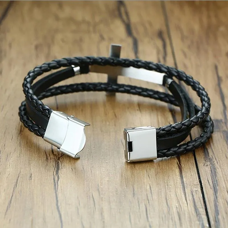 Men's Cross Bracelet <br> Multilayer Leather