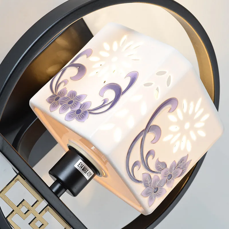 Modern Chinese Fabric Circle Locket 1- Light Wall Sconce Lamp