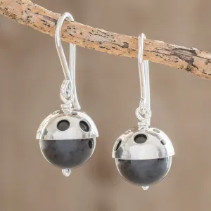 Modern Circular Onyx Dangle Earrings from Nicaragua - Modern Holes | NOVICA