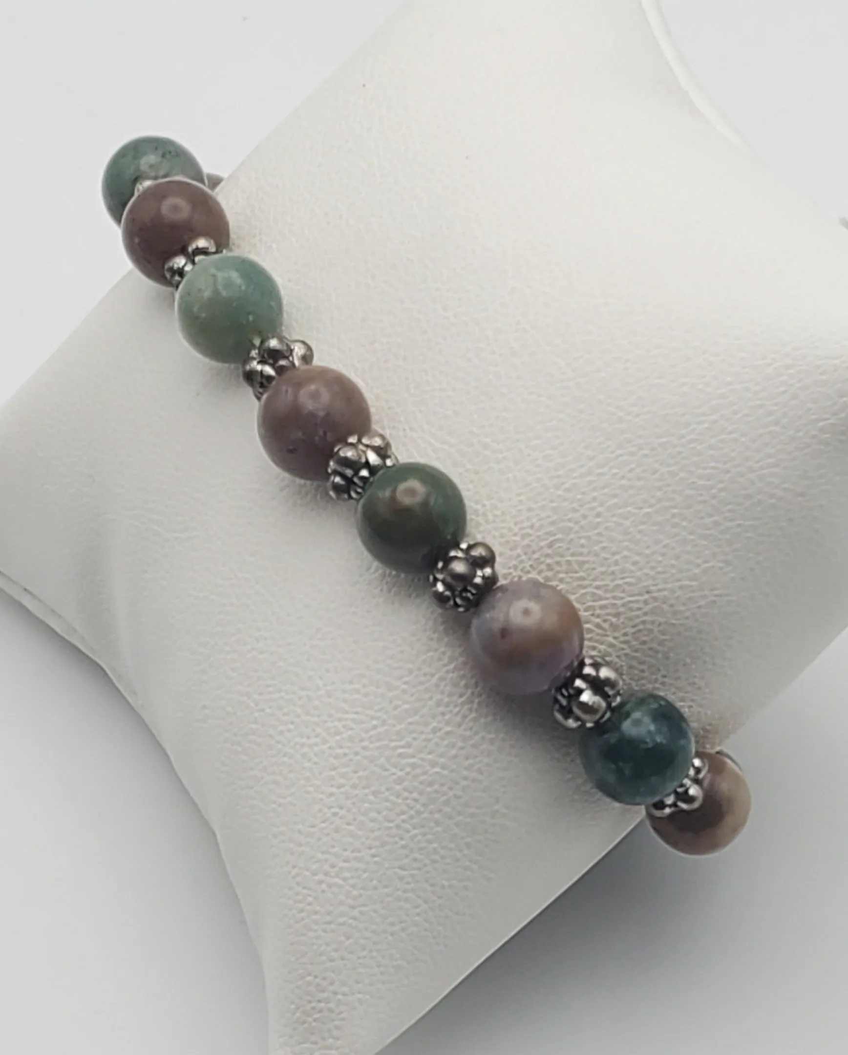 Moss Agate, Ocean Jasper, Agate Beaded Stretch Bracelet