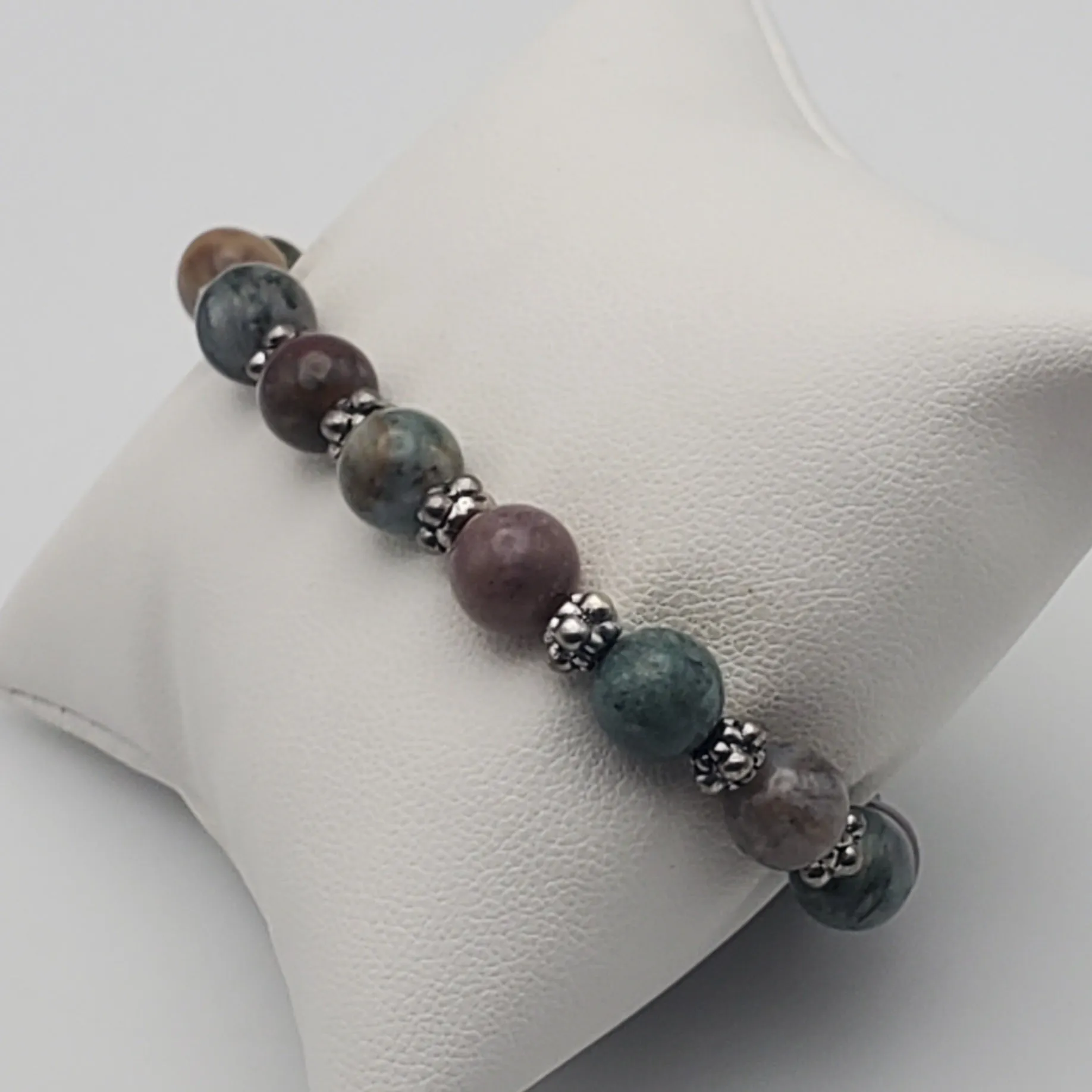 Moss Agate, Ocean Jasper, Agate Beaded Stretch Bracelet