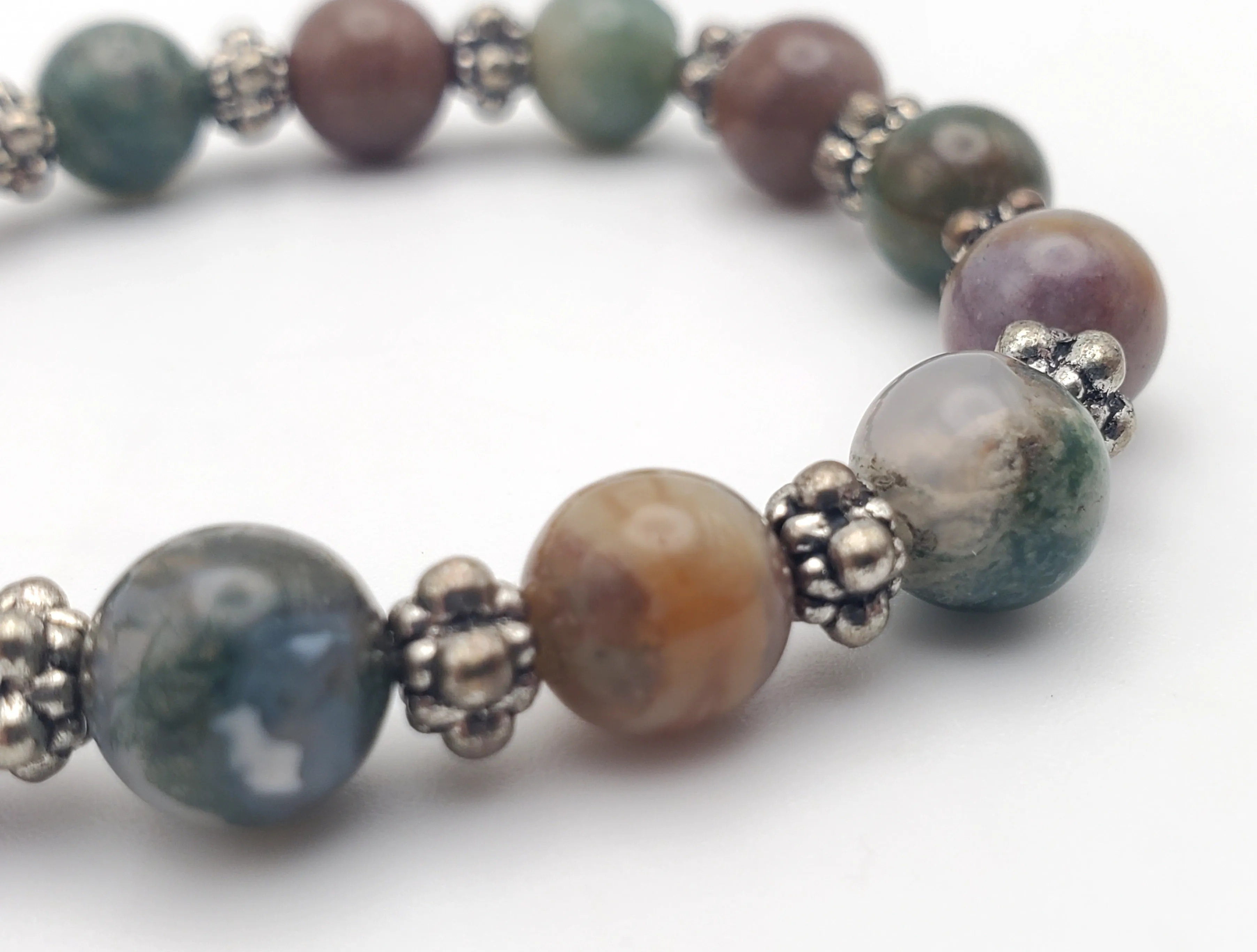 Moss Agate, Ocean Jasper, Agate Beaded Stretch Bracelet