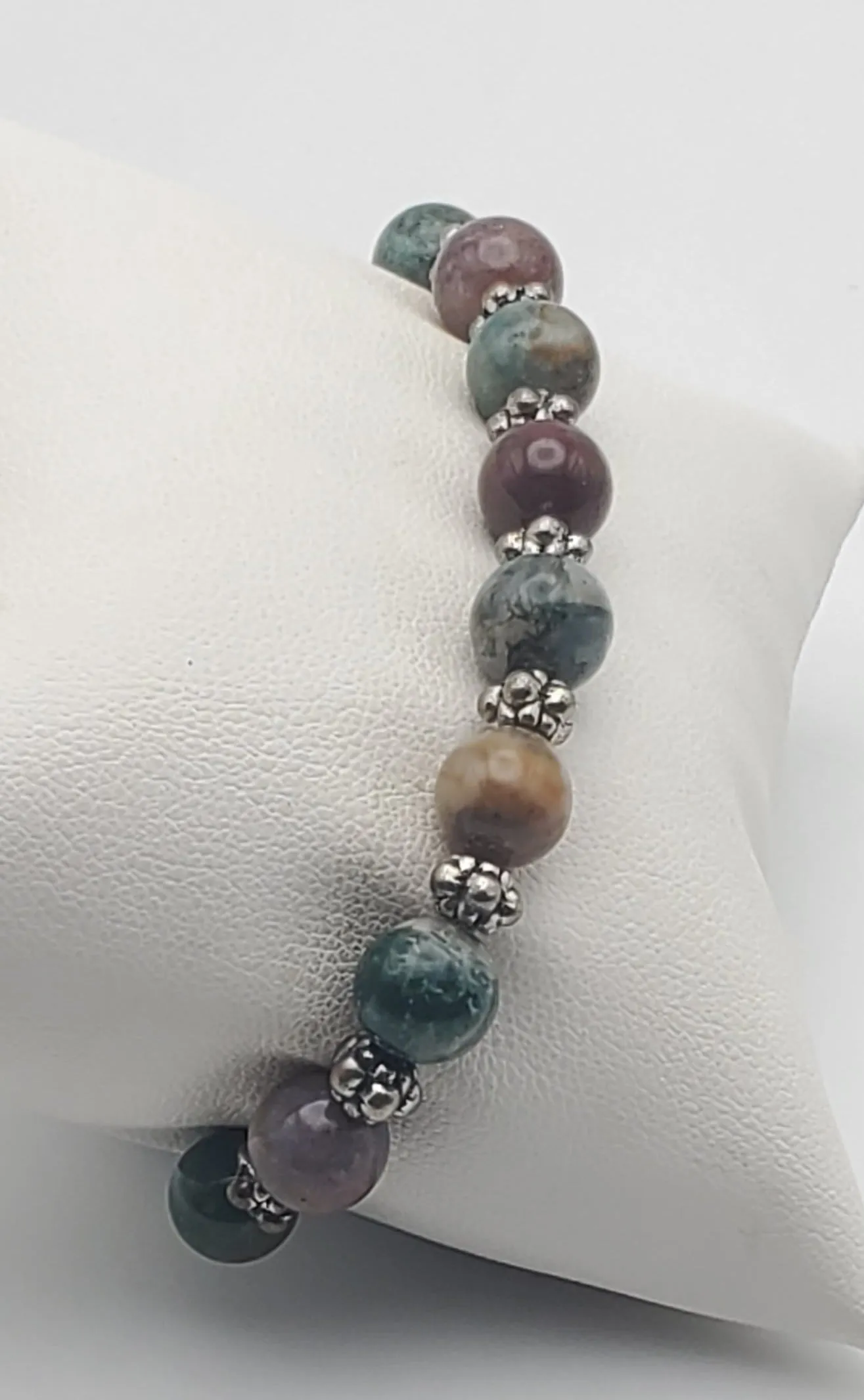 Moss Agate, Ocean Jasper, Agate Beaded Stretch Bracelet