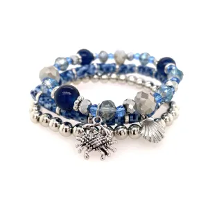 Multi Blue and Silver Stretch Bracelets 3pc Set