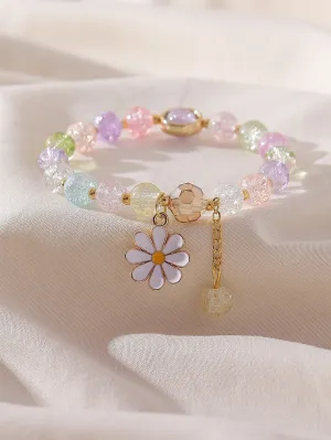 Multicolor Flower Charm Beaded Bracelet Women Bracelet Stackable Bracelet