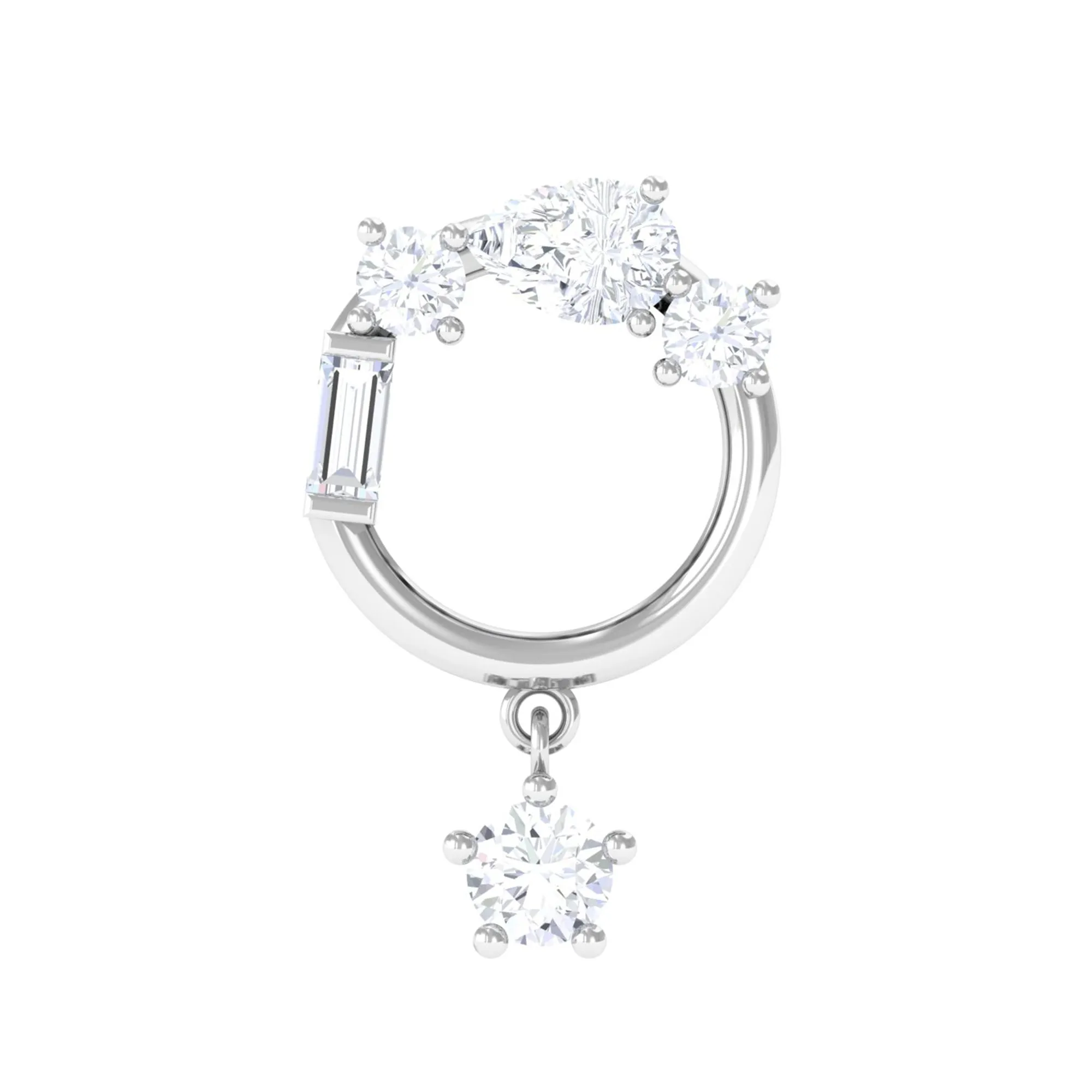 Natural Diamond Circle Drop Earring with Flat Back