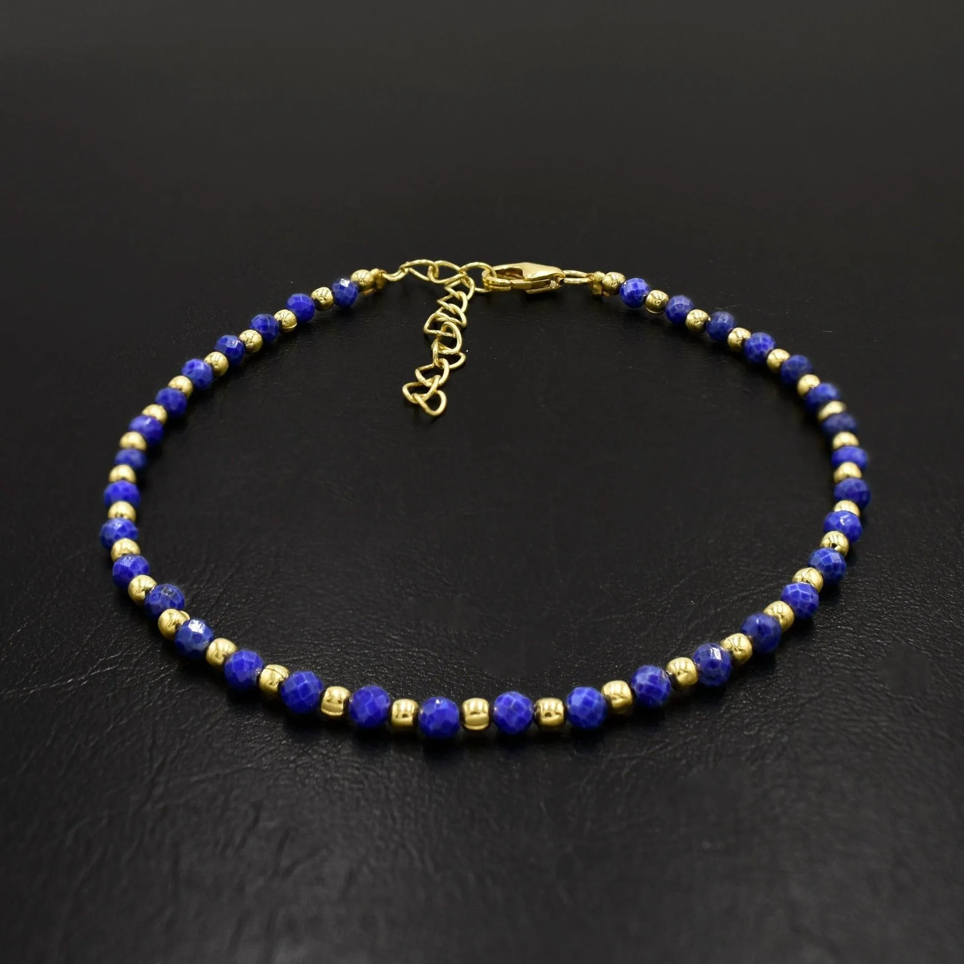 Natural Lapis Lazuli Beaded Silver Bracelet