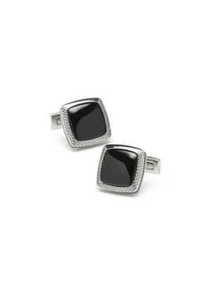 ONYX CUSHION STAINLESS STEL CUFFLINKS