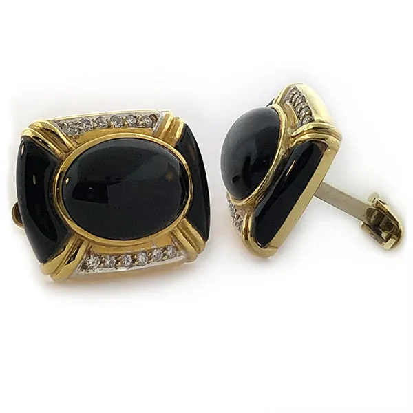 Onyx, Diamond and Gold Cuff Links