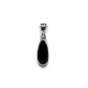 Onyx Tear Drop Inlaid .02Ctw Diamond Pendant