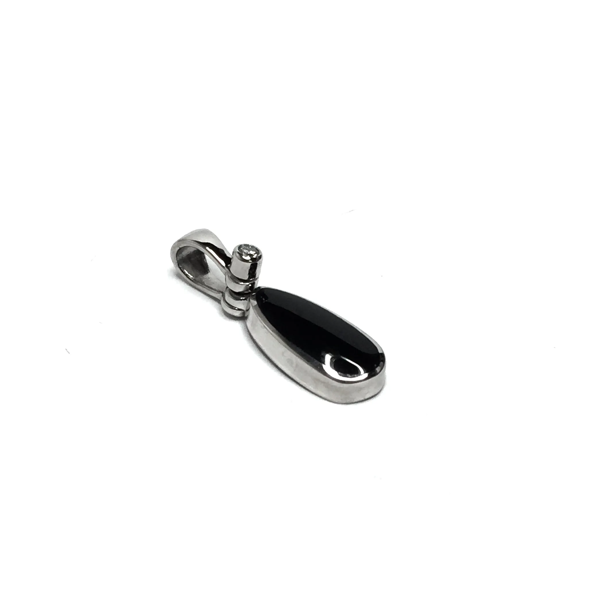 Onyx Tear Drop Inlaid .02Ctw Diamond Pendant