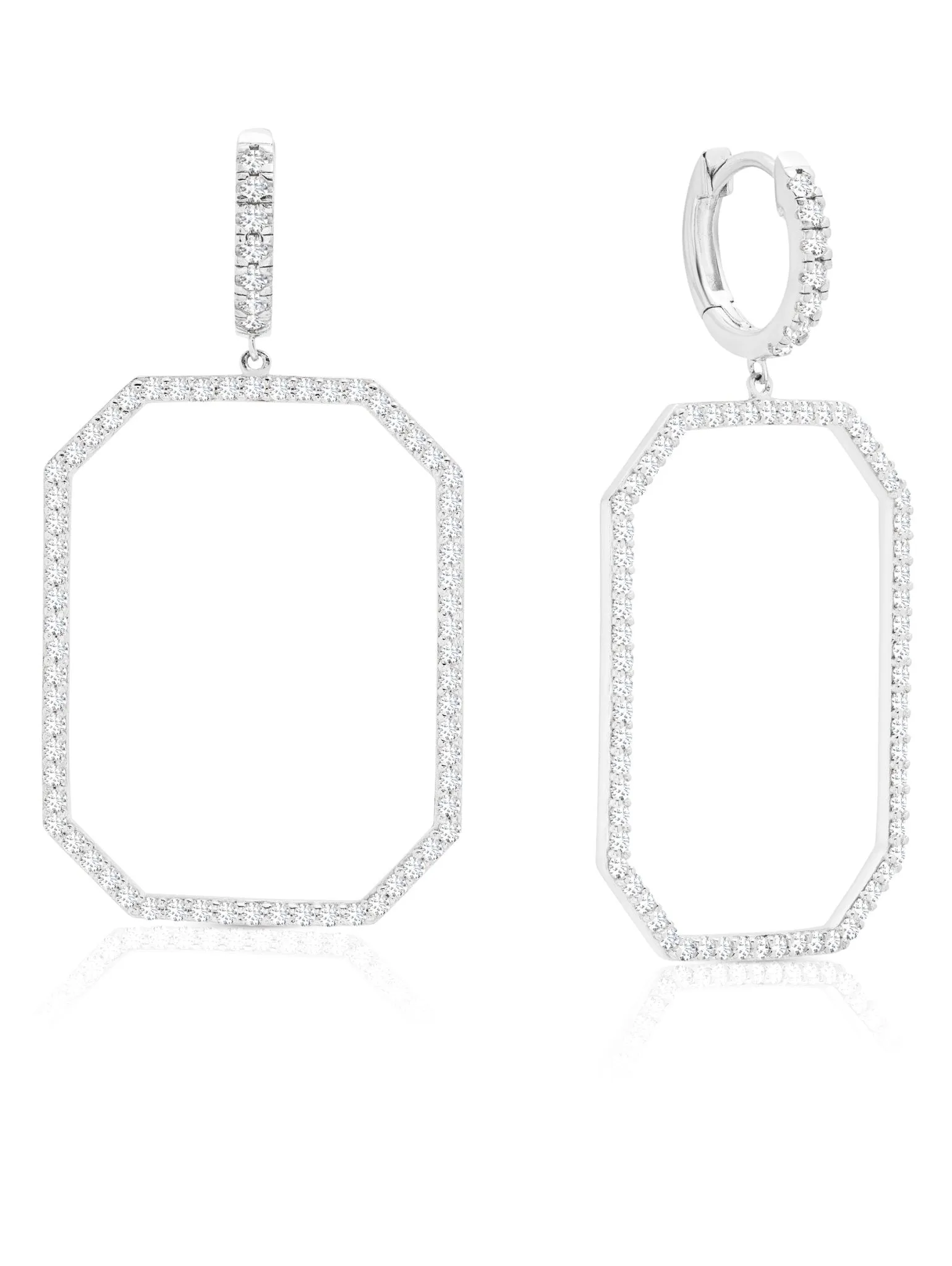 Open OctagonFront Facing Pave Hoop Earrings In Pure Platinum Sale