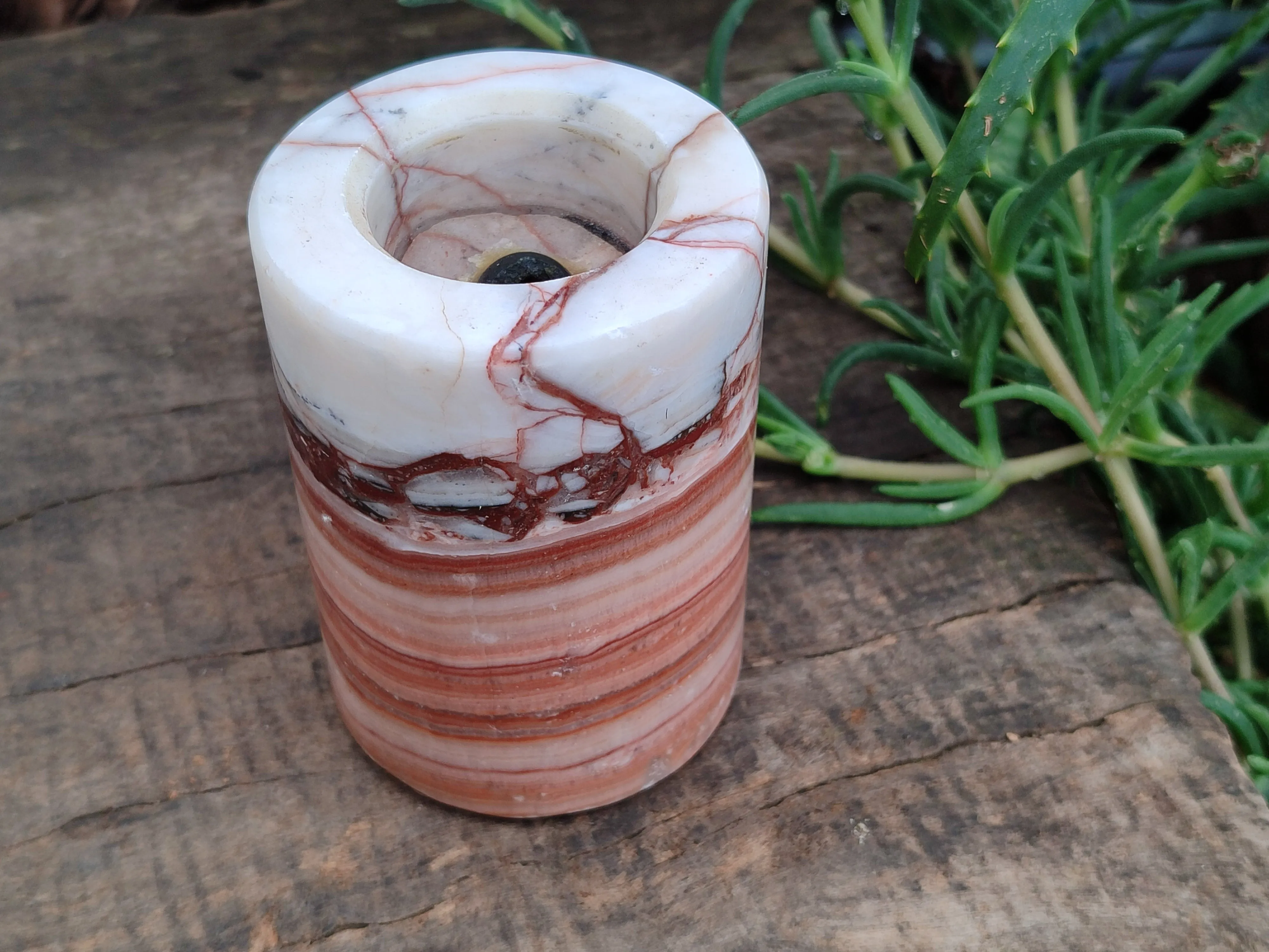 Polished Banded Onyx Candle Holders x 2 From Mexico