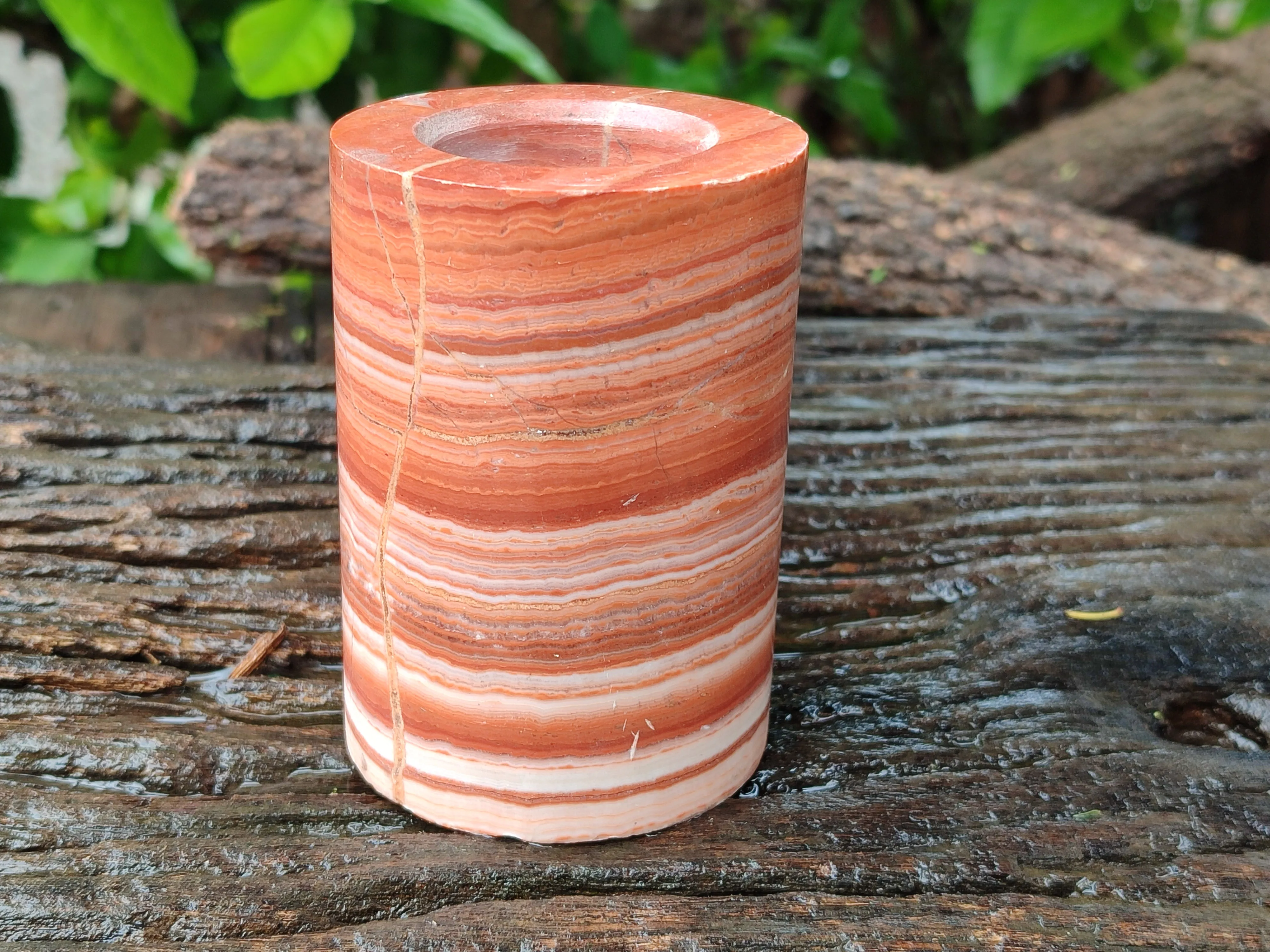 Polished Banded Onyx Candle Holders x 2 From Mexico