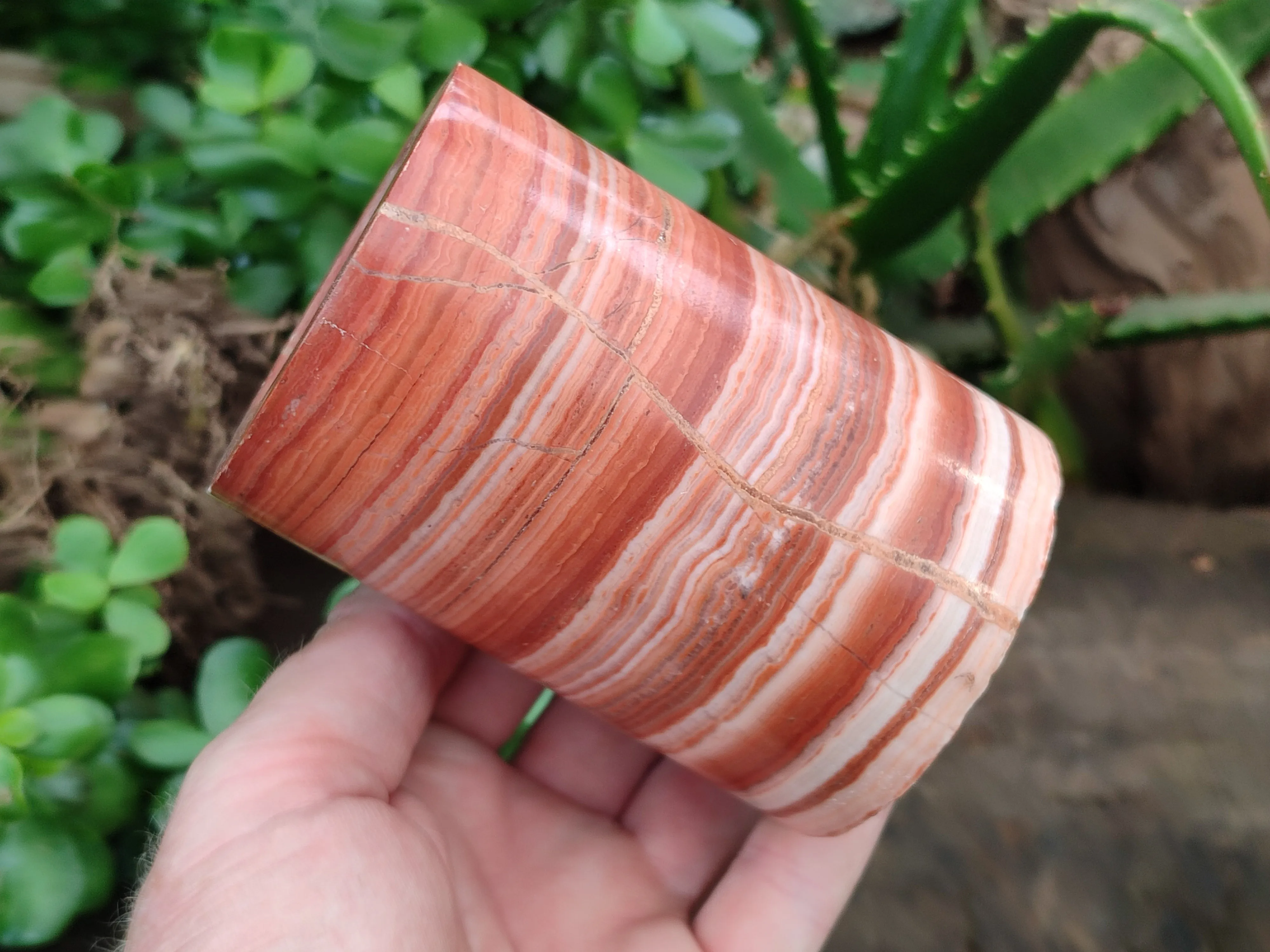 Polished Banded Onyx Candle Holders x 2 From Mexico