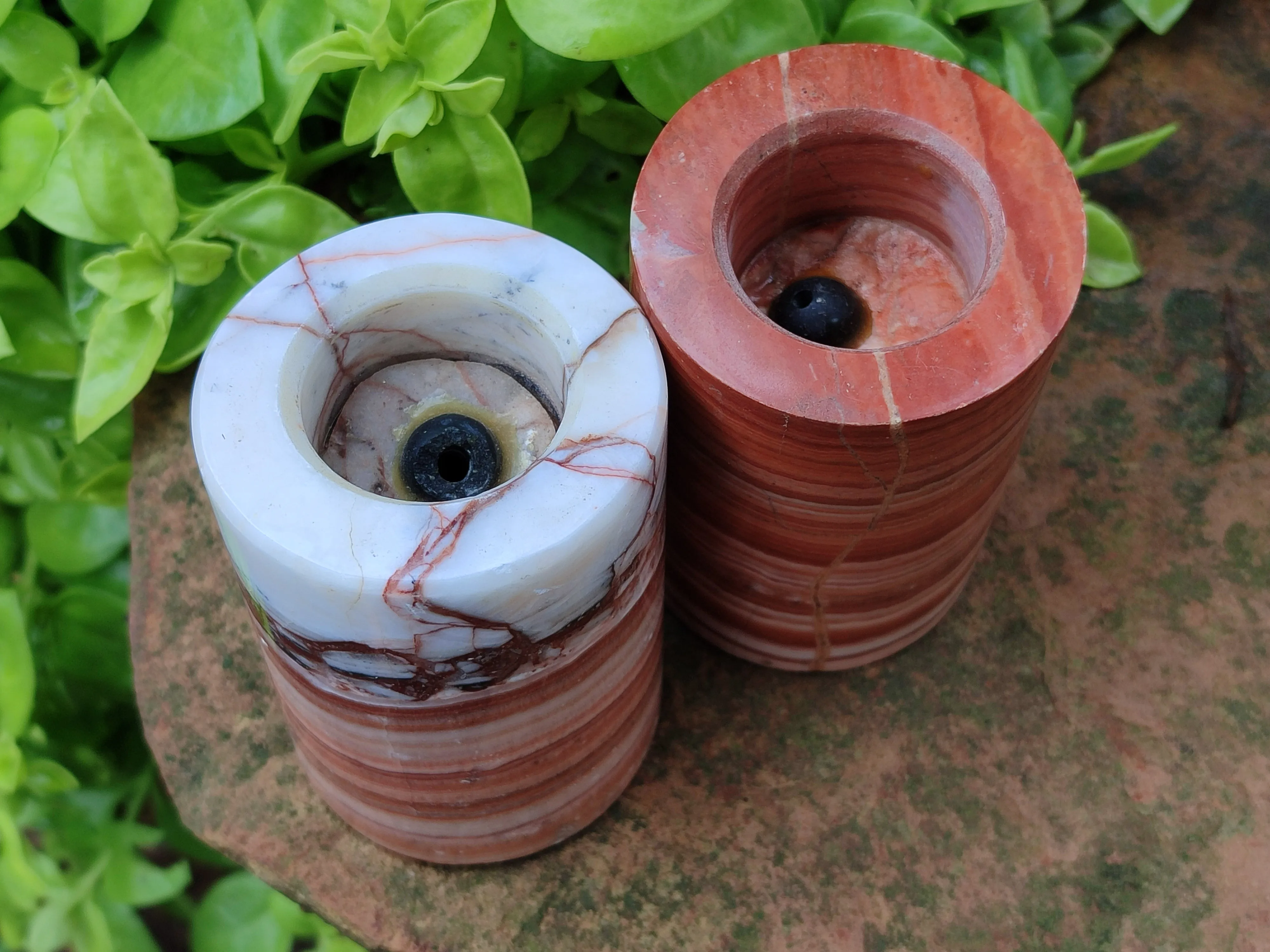 Polished Banded Onyx Candle Holders x 2 From Mexico