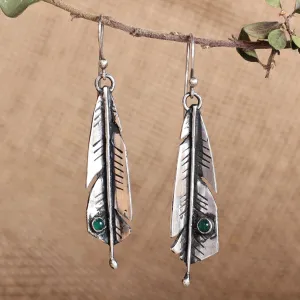 Polished Feather-Shaped Green Onyx Dangle Earrings - Plumage of the Serene | NOVICA