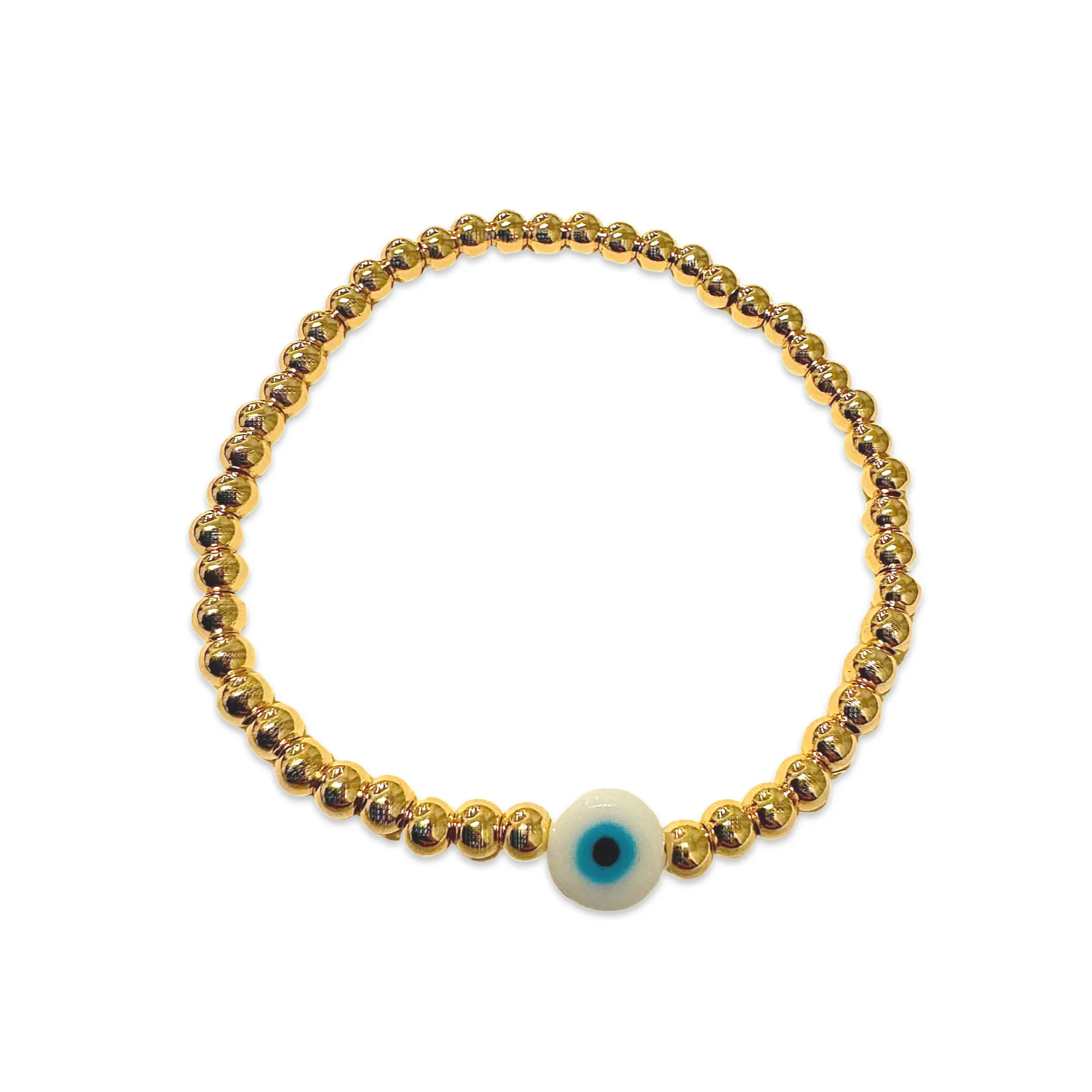 Polly Evil Eye Gold Beaded Stretch Bracelet