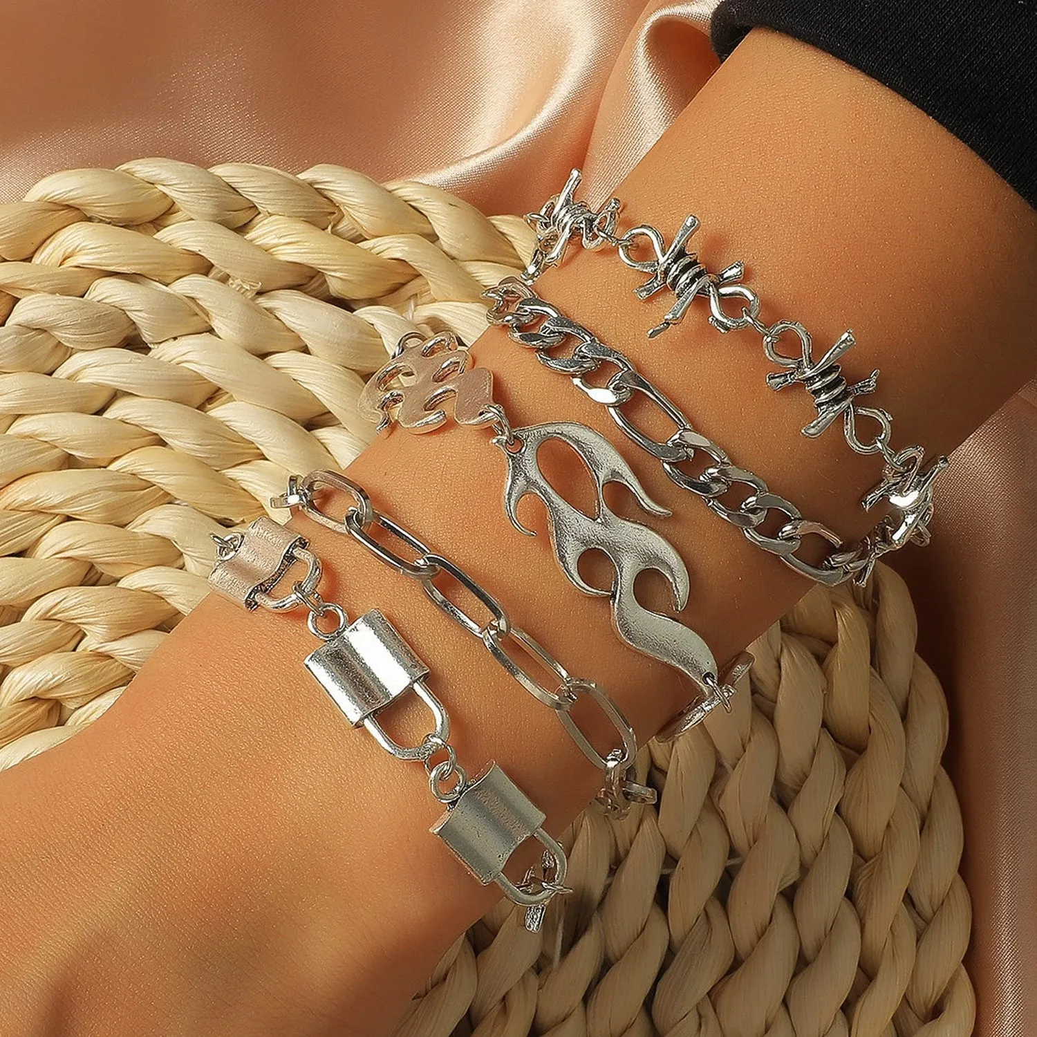 Punk Exaggerated Thick Chain Bracelet Set