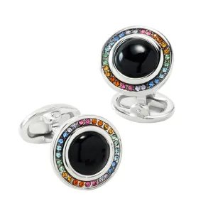 Rainbow Pave' Onyx Sterling Cufflinks