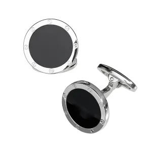 Rivet Etch Black Onyx Sterling Cufflinks