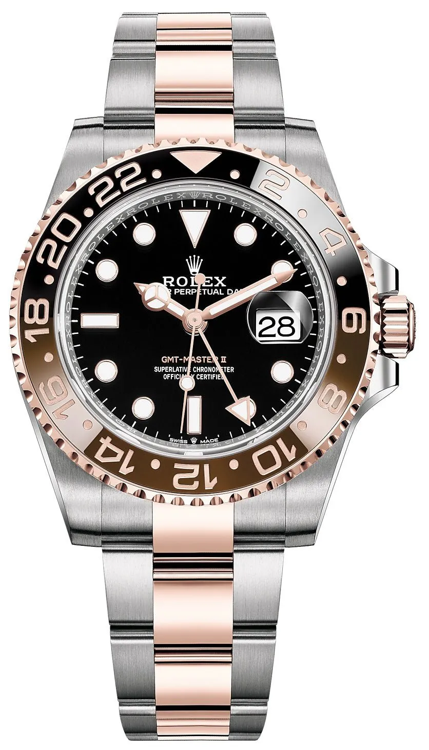 Rolex GMT-Master II Two-Tone Stainless Steel and Rose Gold - "The Rootbeer"- Black and Brown Bezel - Oyster Bracelet (Ref# 126711CHNR)