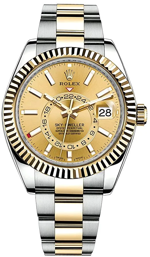 Rolex Sky-Dweller Two-Tone Stainless Steel - Yellow Gold Champagne Index Dial - Oyster Bracelet (Ref# 326933)