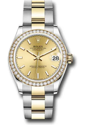 Rolex Steel and Yellow Gold Datejust 31 Watch - Diamond Bezel - Champagne Index Dial - Oyster Bracelet 278383RBR chio