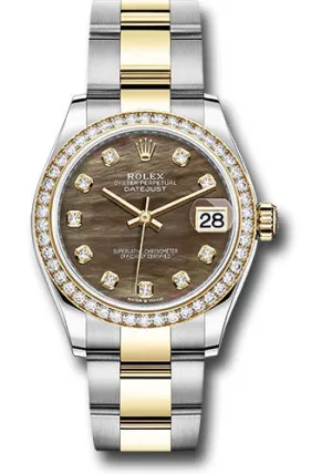 Rolex Steel and Yellow Gold Datejust 31 Watch - Diamond Bezel - Dark Mother-of-Pearl Diamond Dial - Oyster Bracelet 278383RBR dkmdo