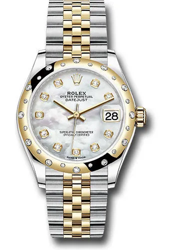 Rolex Steel and Yellow Gold Datejust 31 Watch - Domed Diamond Bezel - Mother-of-Pearl Diamond Dial - Jubilee Bracelet 278343 mdj