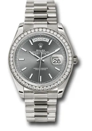 Rolex White Gold Day-Date 40 Watch - Diamond Bezel - Slate Index Dial - President Bracelet - 228349rbr slip