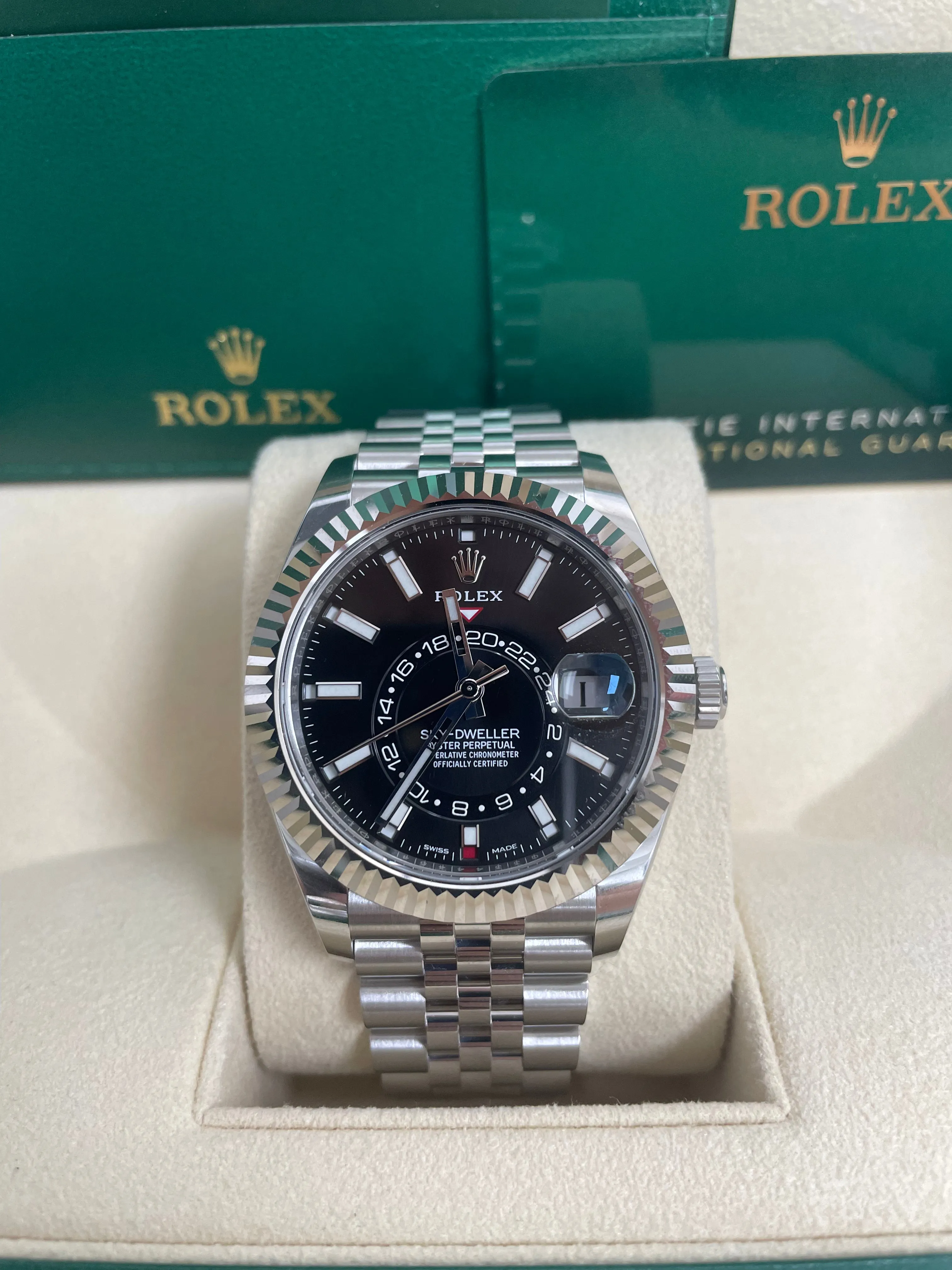 Rolex White Rolesor Sky-Dweller Black Index Dial  Jubilee Bracelet (Ref# 326934)