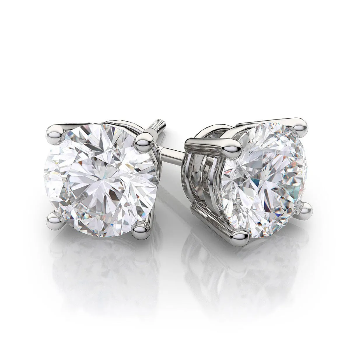 Round Solitaire Diamond Studs (3.01 ct Round I SI1 GIA Diamonds) in White Gold