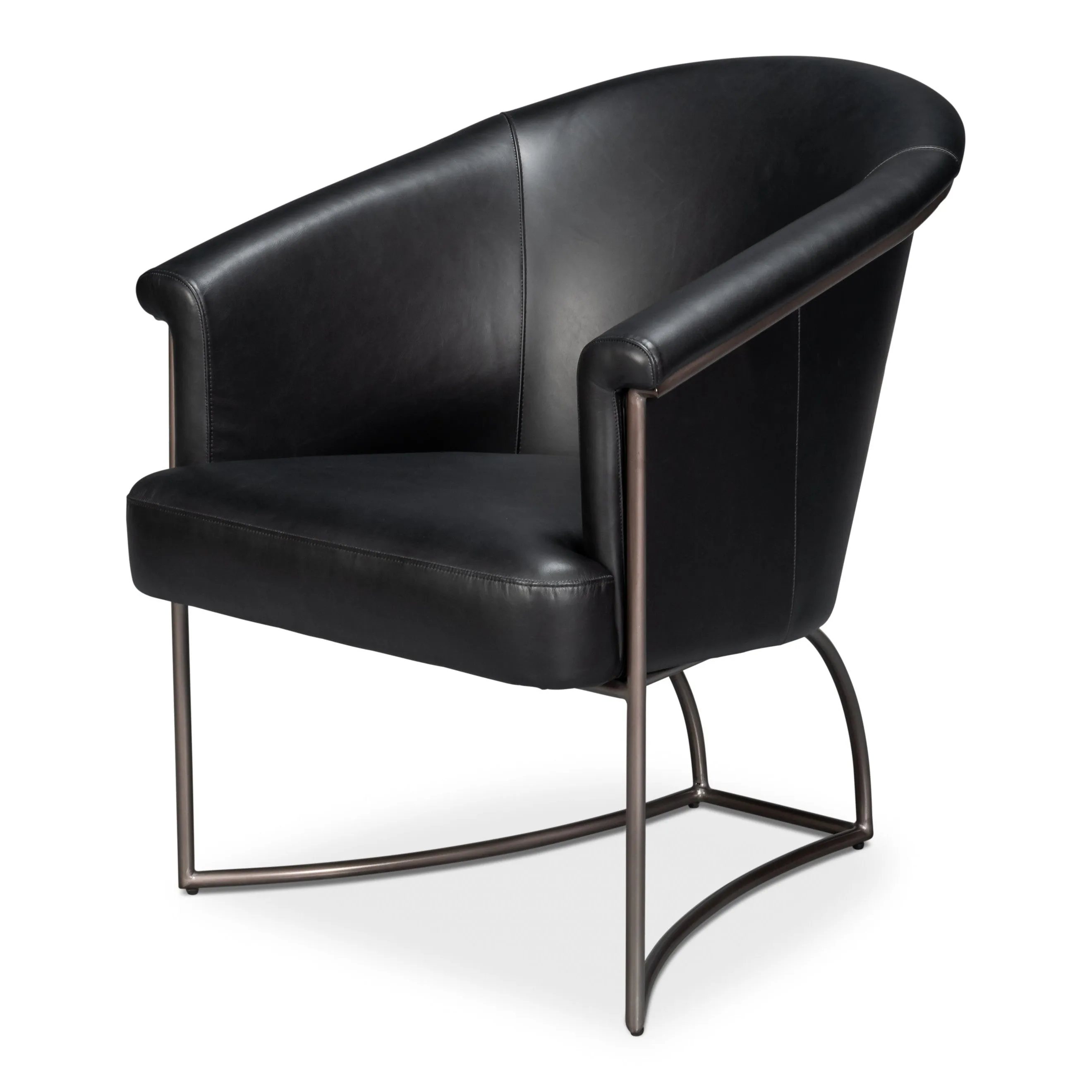 Sarreid - Nagel Distilled Leather Chair Onyx Black - Black - Contemporary