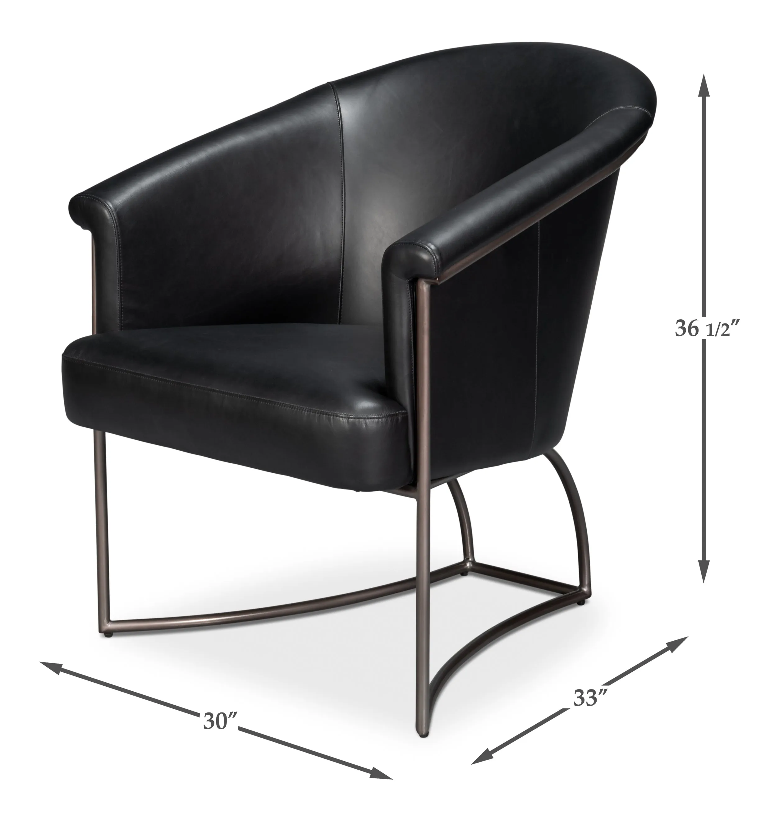 Sarreid - Nagel Distilled Leather Chair Onyx Black - Black - Contemporary