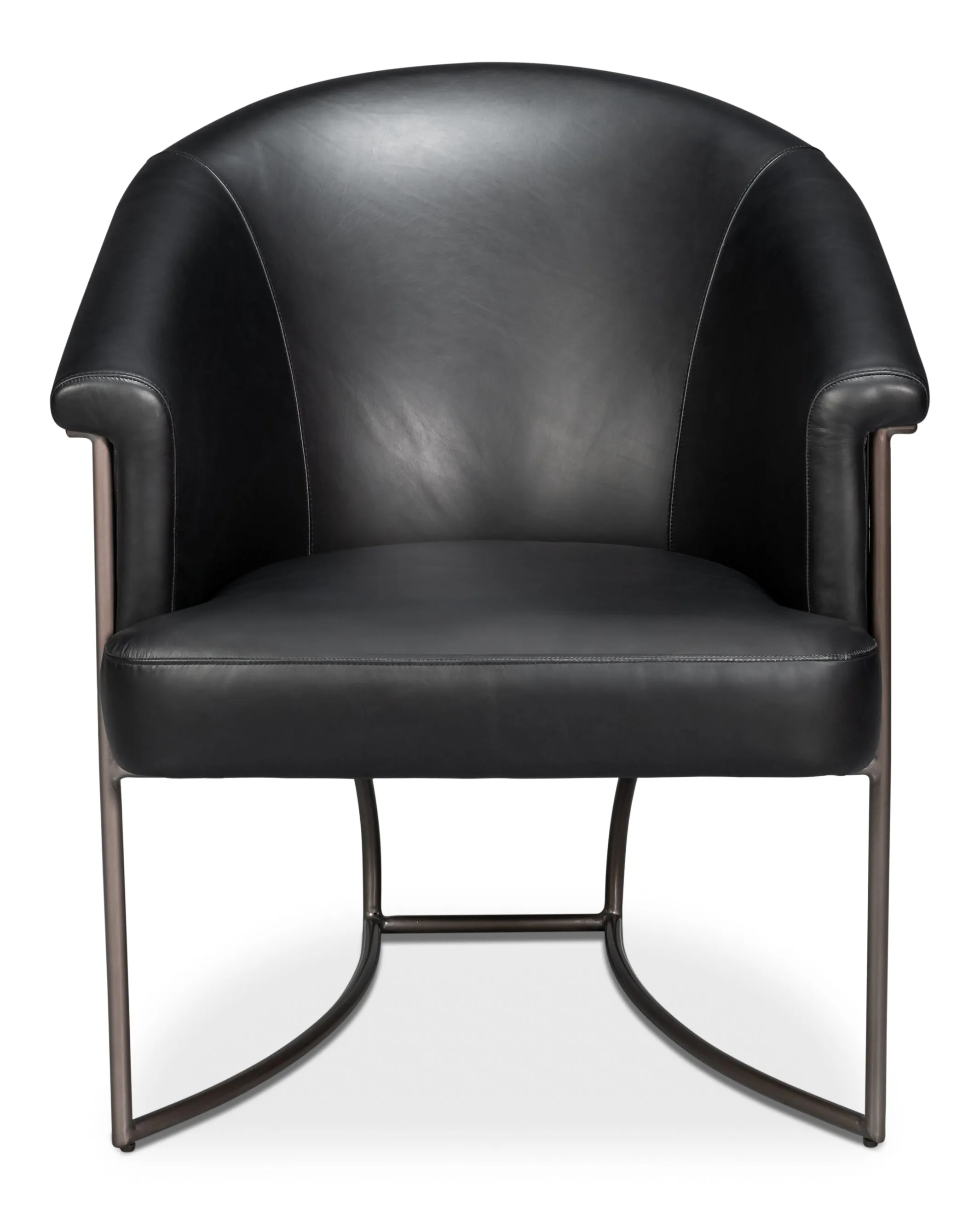 Sarreid - Nagel Distilled Leather Chair Onyx Black - Black - Contemporary