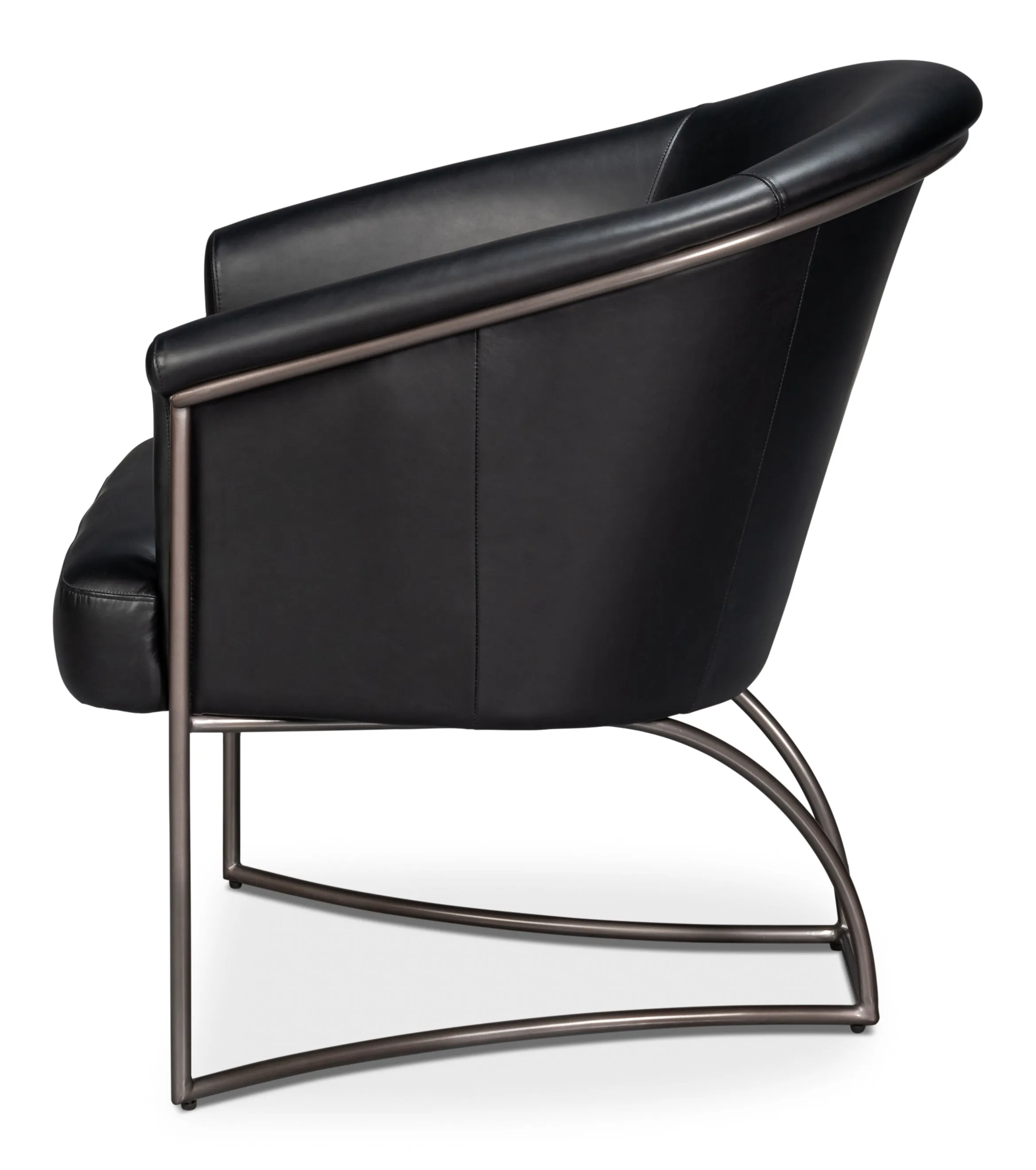 Sarreid - Nagel Distilled Leather Chair Onyx Black - Black - Contemporary