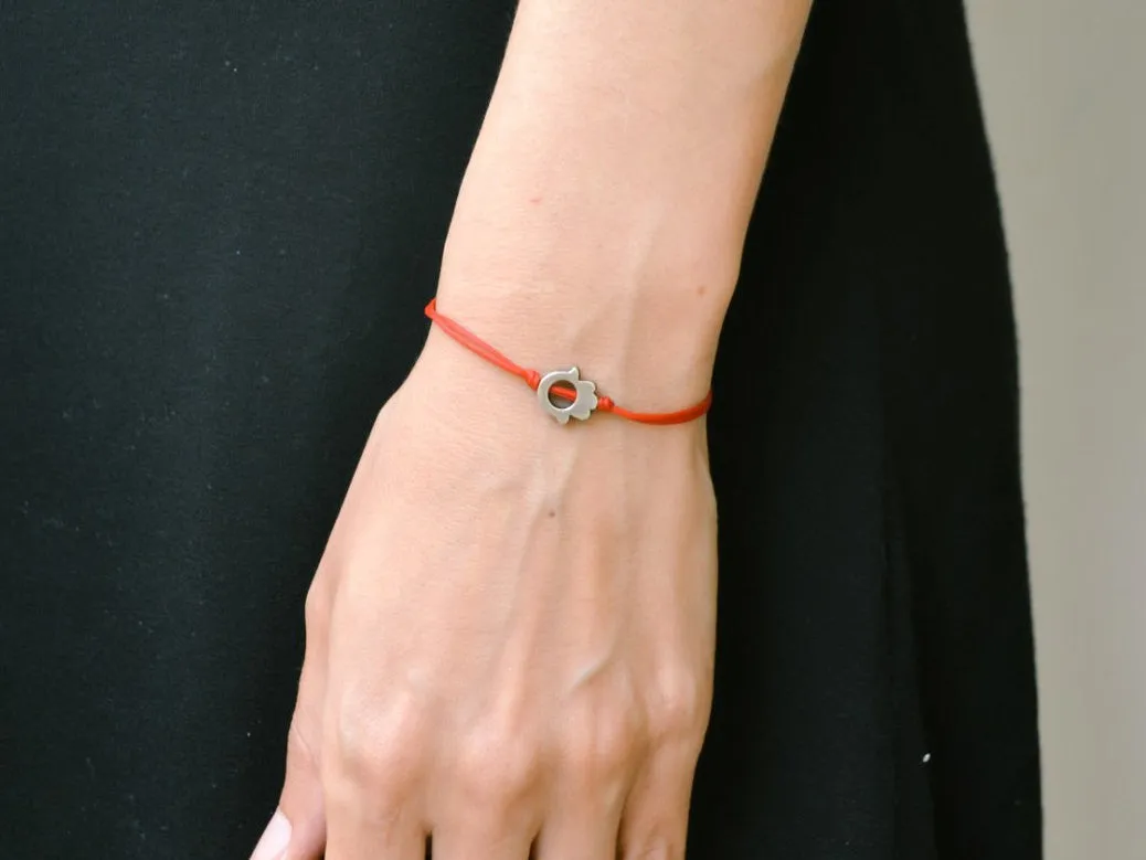 Silver Hamsa charm bead, red bracelet, Kabbalah bracelet