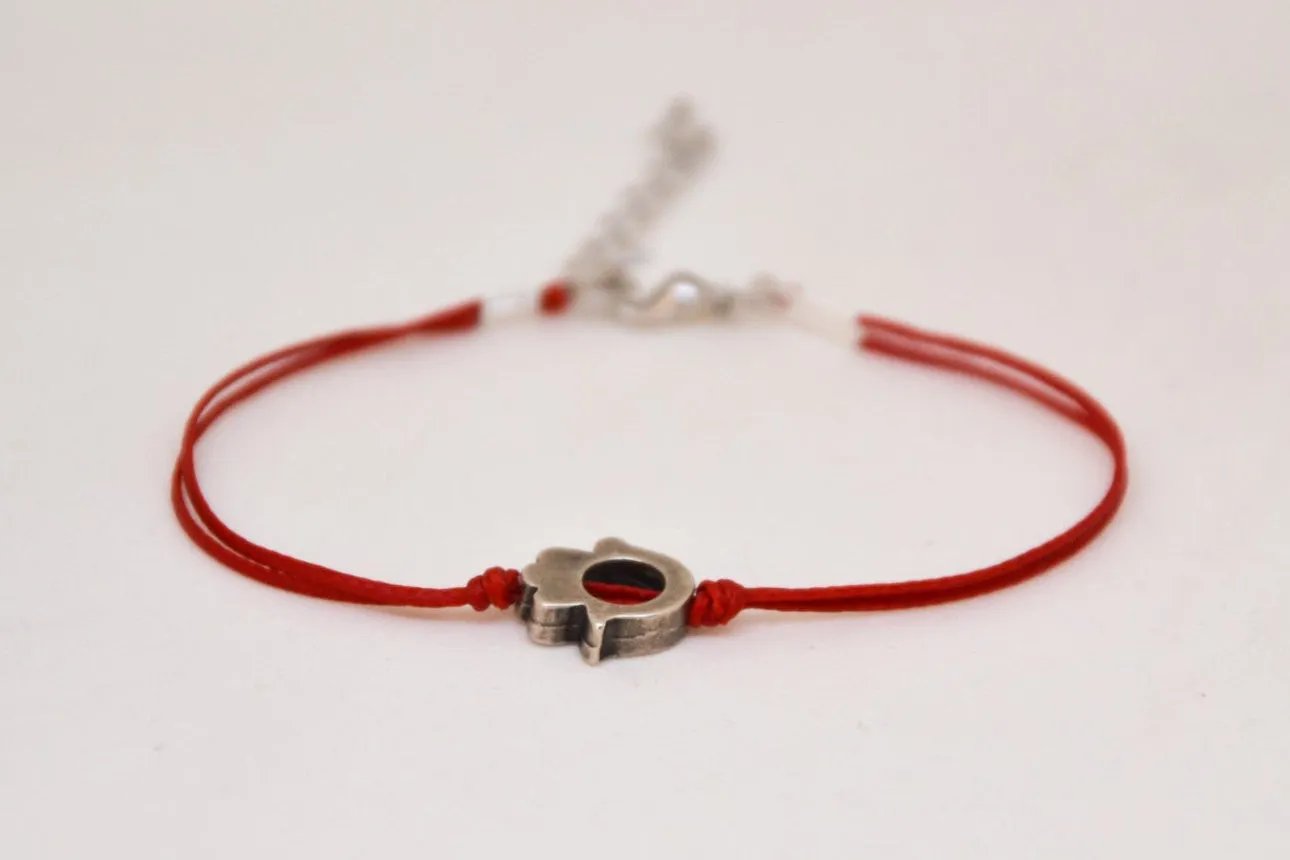 Silver Hamsa charm bead, red bracelet, Kabbalah bracelet