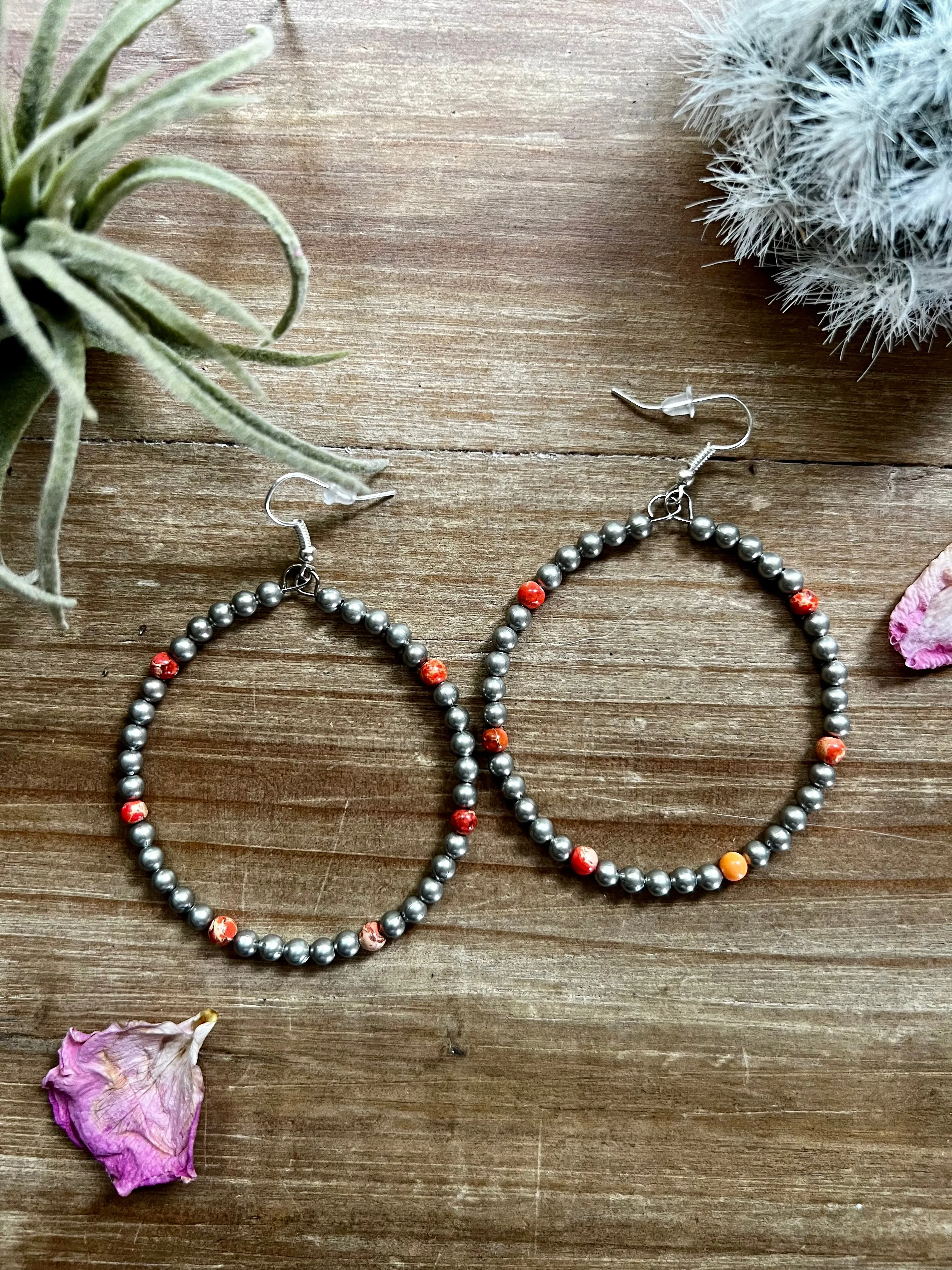 Silver plated hoop earrings - a little bit of orange