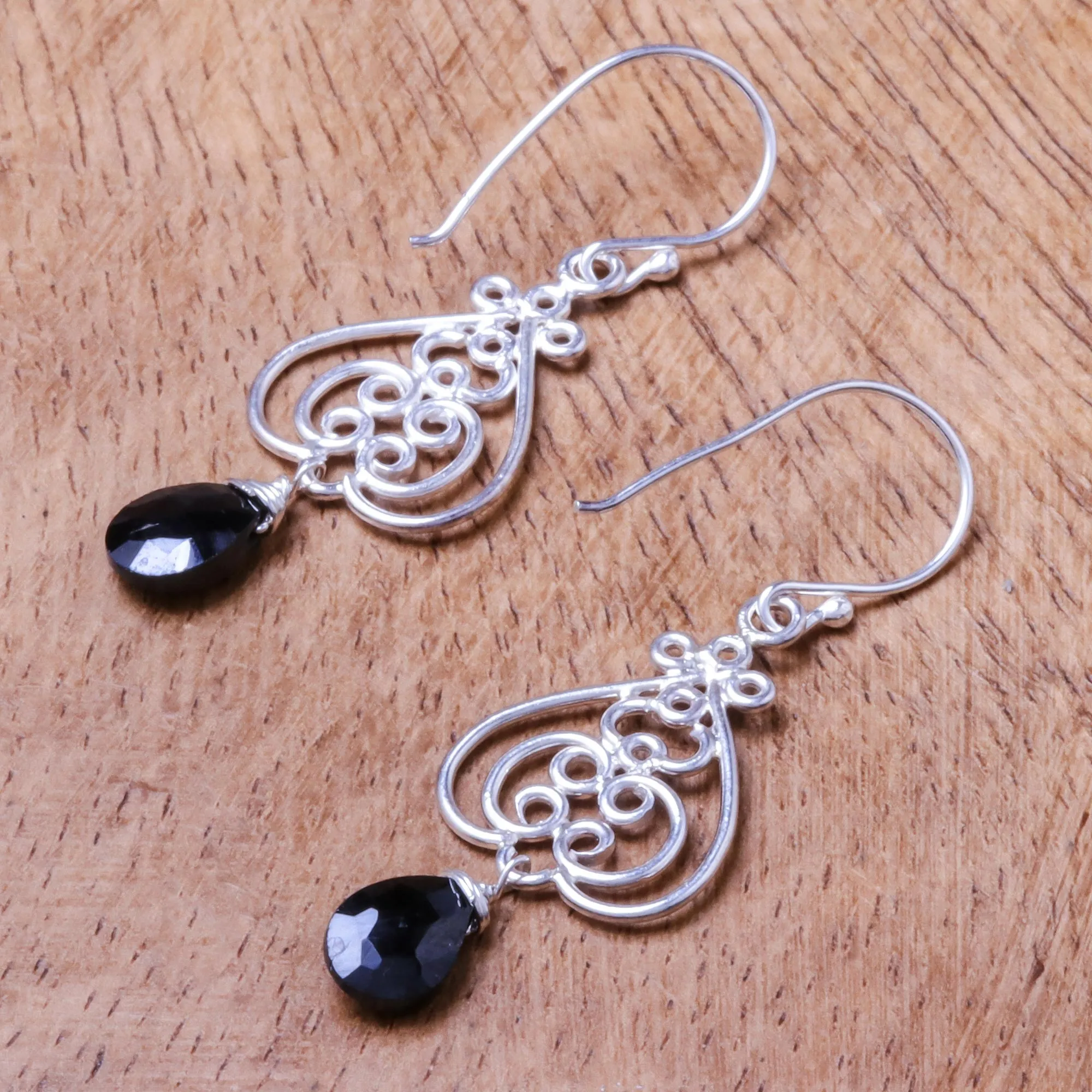 Swirl Pattern Onyx Dangle Earrings Crafted in Thailand - Swirling Beauty | NOVICA