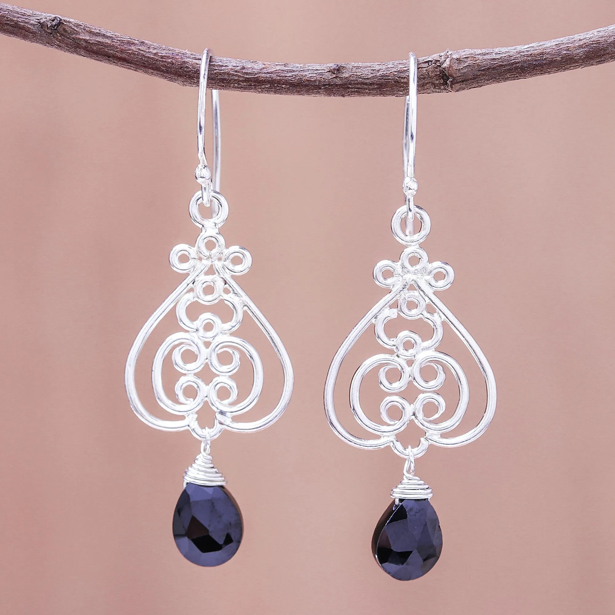 Swirl Pattern Onyx Dangle Earrings Crafted in Thailand - Swirling Beauty | NOVICA