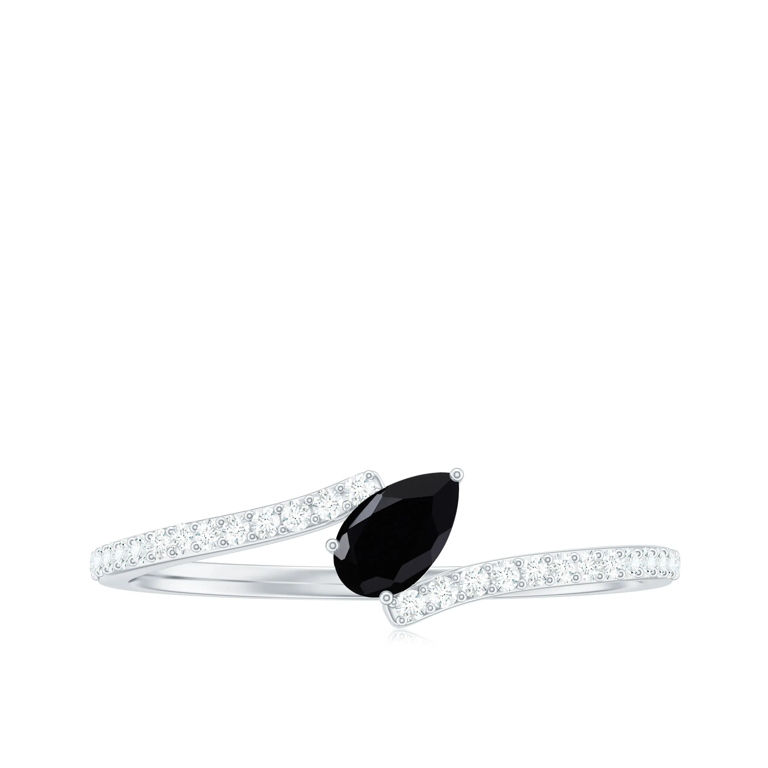 Tilted Pear Shape Black Onyx and Diamond Bypass Promise Ring