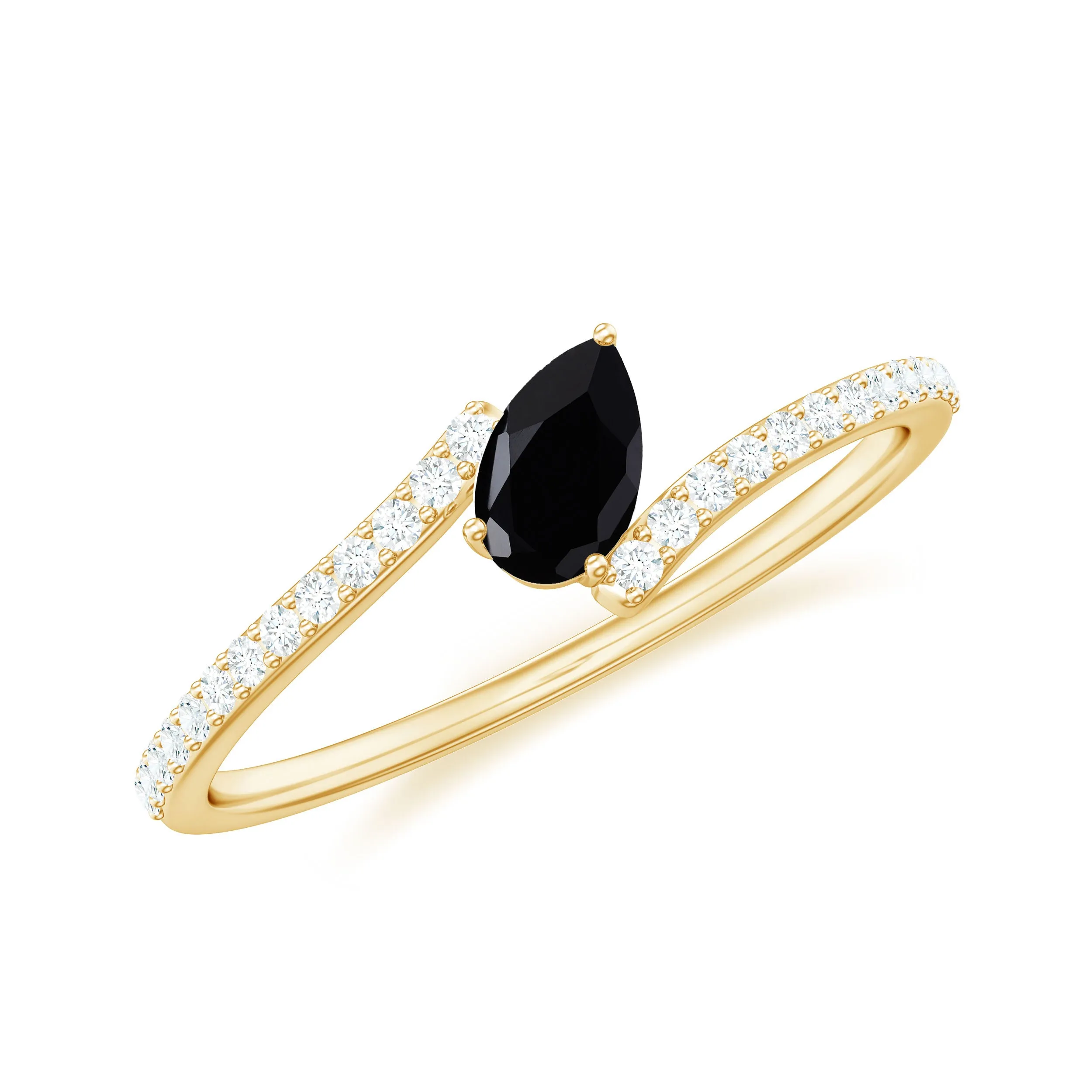 Tilted Pear Shape Black Onyx and Diamond Bypass Promise Ring